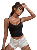 1 x RAW Customer Returns GORGLITTER Women s Crop Cami Top Crop Camisole Tops with Lace Trim Cropped Top Spaghetti Straps Bralettes Black L - RRP €12.13