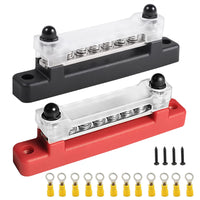 1 x RAW Customer Returns Umelee busbar distribution block 2 pieces, BusBar Box 150A, 12V 48V DC with cover, single row busbar with 6 M4 screws, 2 M6 bolts, 12 connectors, for car, motorhome, yacht, boat - RRP €22.18