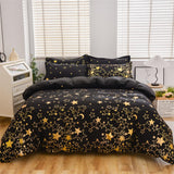 1 x RAW Customer Returns Freyamy bed linen 220x240cm 3-piece black gold stars moon glitter pattern luxury bedding sets brushed microfiber reversible bed linen soft duvet cover with zipper and 2 pillowcases 80x80cm - RRP €46.37