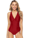 1 x RAW Customer Returns Aottori one-piece swimsuit women s slimming one-piece swimwear swimsuit monokini slimming figure-shaping beachwear with V-neck red M - RRP €28.99