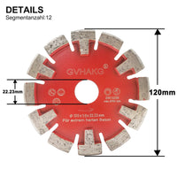 1 x RAW Customer Returns GVHAKG Tuck Point Diamond Blade for Very Hard Concrete Floors and Removal, 120mm for Concrete Repair, 22.23mm Axle Bore, T-Shape Segmented, Premium Grade for Dry Cutting 120mm x 15mm  - RRP €89.75