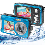 1 x RAW Customer Returns Underwater Camera, Digital Underwater Camera, Full HD 2.7K Digital Camera Underwater 48MP with Dual Screen and Digital Zoom 16x Blue - RRP €76.14