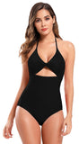 1 x RAW Customer Returns SHEKINI Women s One-Piece Swimsuit Deep V Neck Twist Knot Cutout Swimwear Adjustable Halterneck Backless Monokini XL, Black D  - RRP €32.22