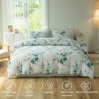 1 x RAW Customer Returns MILDLY bed linen 220x240 plant pattern, 100 washed cotton bedding with linen-like feel, OekoTex certified suitable for allergy sufferers, 1 duvet cover 2 pillowcases 80x80, Lilio - RRP €55.45