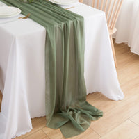 1 x RAW Customer Returns CHUQING Table Runner Green Chiffon Table Ribbon 70 cm x 4 m Table Runner Wedding for Birthdays, Communion, Celebration, Party, Eucalyptus Green - RRP €23.18