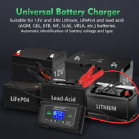 1 x RAW Customer Returns Haisito Charger Car Battery 12V 24V 25A, Intelligent Fast Car Battery Charger LiFePO4, Trickle Charger for Car Motorcycle Lithium Lead Acid Batteries AGM, Gel, EFB, MF, VRLA  - RRP €86.69