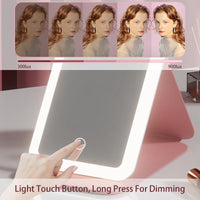 1 x RAW Customer Returns LIROPAU Rechargeable Cosmetic Mirror with Lighting, Portable Illuminated Makeup Mirror, with 3 Light Colors Travel Mirror with Lighting Foldable Portable Makeup Mirror Pink  - RRP €8.56