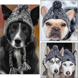 3 x Brand New Pet Pompom Knitted Hat, FainFun Knitted Warm Windproof Dog Hat, Windproof Pet Headwear for Winter, Gray Knitted Dog Caps, Fluffy Warm Dog Hat with Long Braid, M - RRP €39.3