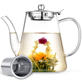 1 x RAW Customer Returns Glass teapot, Zpose 1200ml teapot with strainer attachment, heat-resistant removable stainless steel filter strainer, tea strainer, borosilicate glass tea maker with lid for tea flowers, loose tea and tea bags - RRP €24.6