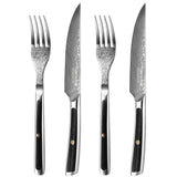 1 x RAW Customer Returns Sunnecko Steak Cutlery Set Steak Knife Set - 4pcs Damascus Steak Cutlery Set for 2 People Damascus Steak Fork Steak Knife Set of 4 Damascus Knives Damascus Forks G10 Steak Cutlery Set - RRP €108.99