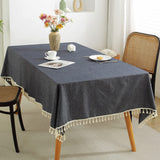 1 x RAW Customer Returns meioro Solid Color Tassel Tablecloth Rectangular Tablecloth Cotton Linen Tablecloth Suitable for Home Kitchen Decoration, Various Sizes Light Black, 90 90cm  - RRP €18.59