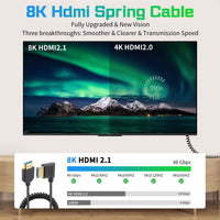 1 x RAW Customer Returns Duttek HDMI to 2.1 HDMI spiral cable 1.2m, HDMI 2.1 to HDMI cable 48Gbps, supports 8K 60Hz, 4K 120Hz, Right Angle HDMI to HDMI Cable compatible with camera, camcorder, monitor, PC and more - RRP €16.99