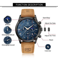 1 x RAW Customer Returns BY BENYAR Watches Men Wristwatch Men Chronograph Analog Quartz Waterproof Brown Leather Strap Men s Watch Luminous Date Fashion Casual Business Dress Watches Elegant Gift for Men - RRP €37.39