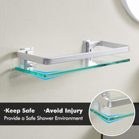 1 x RAW Customer Returns KES shower shelf glass shower shelf glass shelf 8mm shelf bathroom glass shelf for bathroom wall shelf bathroom shelf bracket wall mounting 2 pieces aluminum silver, A4126A-P2 - RRP €43.57