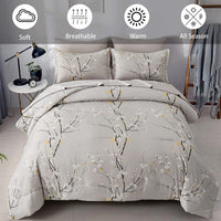 1 x RAW Customer Returns Lanqinglv duvet 155x220cm all year round blanket 4 seasons, grey white leaves floral pattern quilt for allergy sufferers blanket sleeping blanket duvet 155x220 with 1 pillowcase 80x80cm - RRP €44.99