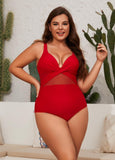 1 x RAW Customer Returns Swimsuit Big Breasts,Women s Plus Size Swimsuit One Piece Swimwear with V-Neck for Women Wrapped Mesh Swimsuit with Tummy Control and Adjustable Spaghetti Straps Burgundy,XXL - RRP €23.5