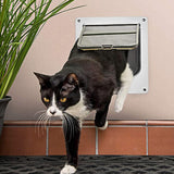 1 x RAW Customer Returns Pattepoint Large Cat Flap, Magnetic Pet Door with 4-Way Twist Lock and Weatherproof Brush for Small Dogs and Cats, Updated Version L, White  - RRP €26.08