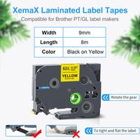 2 x RAW Customer Returns 3x XemaX Compatible Label Ribbon Replacement for Brother P-touch TZe-621 TZ-621 TZc-621 Label Ribbon 9mm 0.35 Tape Cassette for PT-1000 1010 E110 H100 H100LB H100R H105 H110 P300BT D400, Black on Yellow - RRP €23.98