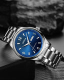 1 x RAW Customer Returns CIVO Men s Watch Silver Stainless Steel Analogue Wrist Watch Waterproof Men s Watch Week Date Luminous Metal Strap Quartz Watch Classic Elegant Blue Dial Men s Watches, Gifts for Men - RRP €29.99