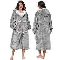 1 x RAW Customer Returns FEELJAM Blanket with Sleeves and Hood, Hoodie Blankets, Pullover Cuddly Blanket with Sleeves and Zip, Wearable Blanket Unisex Light Grey  - RRP €32.94