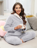 1 x RAW Customer Returns TOMEEK Women s Pajamas Sets of Warm Fleece and Soft Wool Pajamas for Women Winter Fleece Pajamas Girls T-Shirt and Pants Pajamas, Light Grey, Size XXL - RRP €31.69