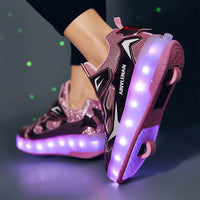 1 x RAW Customer Returns YongerYong Boy and Girl LED Lights Flashing Roller Skates, Unique Double Retractable Rechargeable Wheels, Skateboarding Shoes Outdoor Sports Gymnastics Sneakers - RRP €51.6