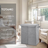 1 x Brand New TOTANKI 135L Laundry Basket 2 Compartments with Lid and Removable Laundry Bags, Collapsible Laundry Hamper with Handles, Divided Laundry Basket for Bedroom, College, Bathroom Grey  - RRP €53.05