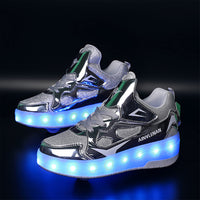 1 x RAW Customer Returns YongerYong Boys Girls Skateboarding Shoes with LED Flashing Shoes with Wheels Skate Automatic Retractable Comfort Outdoor Sports Shoes for Children - RRP €53.44