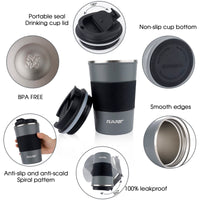 1 x RAW Customer Returns Tlater coffee mug to go, 380 ml thermal mug, insulated mug with leak-proof lid, vacuum double-walled travel mug, stainless steel travel mug for coffee and tea, keeping hot and cold gray  - RRP €13.99