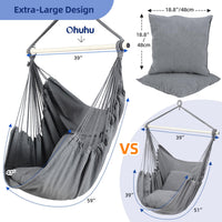 1 x RAW Customer Returns Ohuhu Hanging Chair with 2 Cushions and Ceiling Hook Kit, Outdoor Hanging Chair XL Hanging Chair up to 150 kg for Adults Girls, Hanging Seat Suspension Indoor Outdoor Bedroom and Garden, Gray - RRP €50.41