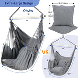 1 x RAW Customer Returns Ohuhu Hanging Chair with 2 Cushions and Ceiling Hook Kit, Outdoor Hanging Chair XL Hanging Chair up to 150 kg for Adults Girls, Hanging Seat Suspension Indoor Outdoor Bedroom and Garden, Gray - RRP €59.0