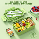 1 x RAW Customer Returns Jim s Store Lunch Box for Kids, 1100ML Lunch Box Children with Compartments Large Bento Box Snack Box for Kindergarten School-Green - RRP €9.98