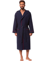 1 x RAW Customer Returns Morgenstern waffle pique bathrobe men in navy light summer men s dressing gown with hood size XXXXL sauna robe shower robe honeycomb blue - RRP €69.95