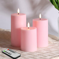 1 x RAW Customer Returns Eywamage Pink Flameless Pillar Candles with Remote Control, Flickering Battery LED Wax Candles 3 Pack - RRP €25.2