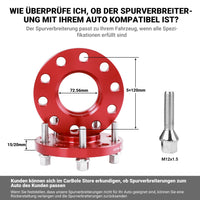 1 x RAW Customer Returns CarBole wheel spacers 5x120,15 20mm,72.56mm,wheel spacers with 20pcs wheel bolts,spacers Compatible with BMW,M12x1.5,red,4 pieces,10 holes - RRP €89.99