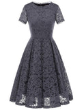 1 x RAW Customer Returns DRESSTELLS women s lace dress mother of the bride dresses, knee-length elegant bridesmaid cocktail dress, rockabilly floral dress short sleeve grey 3XL - RRP €45.6