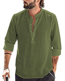 1 x RAW Customer Returns YAOBAOLE Linen Shirt Men Long Sleeve Shirt Button-down Casual Shirts Shirt Army Green L - RRP €25.19