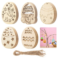 1 x Brand New GVPOELR Easter eggs wooden pendants, 20 pieces of Easter crafts wood, Easter pendant wooden decoration, with jute rope, wooden pendant Easter for painting, 5 shapes of cut-out models, for DIY crafts to paint - RRP €20.4