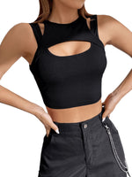 1 x RAW Customer Returns GORGLITTER Crop Tank Top Women Y2k Cut Out Top Crop Tops With Neckline Sexy Top Sleeveless Tank Tops Black XS - RRP €25.2