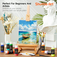 1 x RAW Customer Returns Shuttle Art Acrylic Paint Set, 36 acrylic paints in bottles 60ml each with 12 brush sets 1 palette, non-toxic, waterproof acrylic paint for artists, beginners, adults on canvas, stones, wood - RRP €35.9