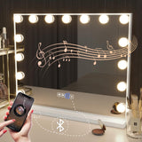 1 x RAW Customer Returns Hansong Makeup Mirror with Lights and Bluetooth Hollywood Mirror with 15 LED Bulbs Makeup Mirror with 3 Color Lighting Modes Table or Wall Mounted with Bulbs - RRP €123.92