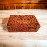 1 x RAW Customer Returns Ajuny wooden box with tree of life motif, handmade 20.3 x 12.7 x 6.3 cm - RRP €25.28