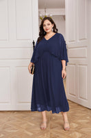 1 x RAW Customer Returns Hanna Nikole Women s Plus Size Batwing Sleeve Cocktail Dress Knee Length Midi Chiffon Elegant Evening Dress With Overlay Dark Blue 48 - RRP €54.99