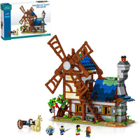 1 x Brand New Addshiny Medieval Windmill House Building Kit, Model Kit with Removable Roof with 2 Shelves for Teens and Kids to Build, Display House with Carriage Garden - RRP €79.59