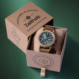 1 x RAW Customer Returns Zeitholz wooden watch for men, wristwatch, chronograph, Neue Bergen, analogue, 42mm, 100 natural wood with Japanese quartz movement. Emerald  - RRP €139.0