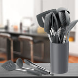 1 x RAW Customer Returns Herogo kitchen utensil set, 25 pieces silicone kitchen utensils with holder, heat-resistant cooking cutlery set with stainless steel handle, non-stick cooking utensils kitchen set, storage container, gray - RRP €28.22