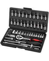 2 x RAW Customer Returns KeZaara 46 Piece Ratchet Box, The Chrome-Plated Tool Case, Ratchet and Socket Wrench Set Suitable for Working on Bicycles and Cars, Size 1 4  - RRP €40.7