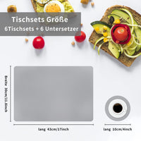 1 x RAW Customer Returns Placemats and coasters made of leather, washable placemats, table decoration, square placemats, wipeable placemats, PU artificial leather heat-resistant place mats for kitchen dining table, set of 6 gray  - RRP €24.19