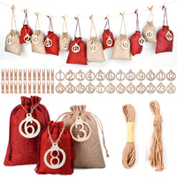 1 x RAW Customer Returns SXUUXB Advent calendar to fill 24 pieces, jute bags with wooden numbers, wooden clips and cord for Advent calendar jute bag set, reusable Christmas bags DIY gifts bags - RRP €15.31