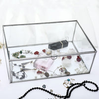 1 x RAW Customer Returns Homtone 27.5x18.5x10 cm Silver Vintage Box with Glass Lid, Decorative Jewelry Organizer, Transparent Rectangular Box, Rings, Bracelet, Golden Organizer for Wedding, Birthday, Party - RRP €35.95